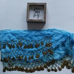 Coined Belly Dancing Sash Belt Hand Crochet with Beading and Coins